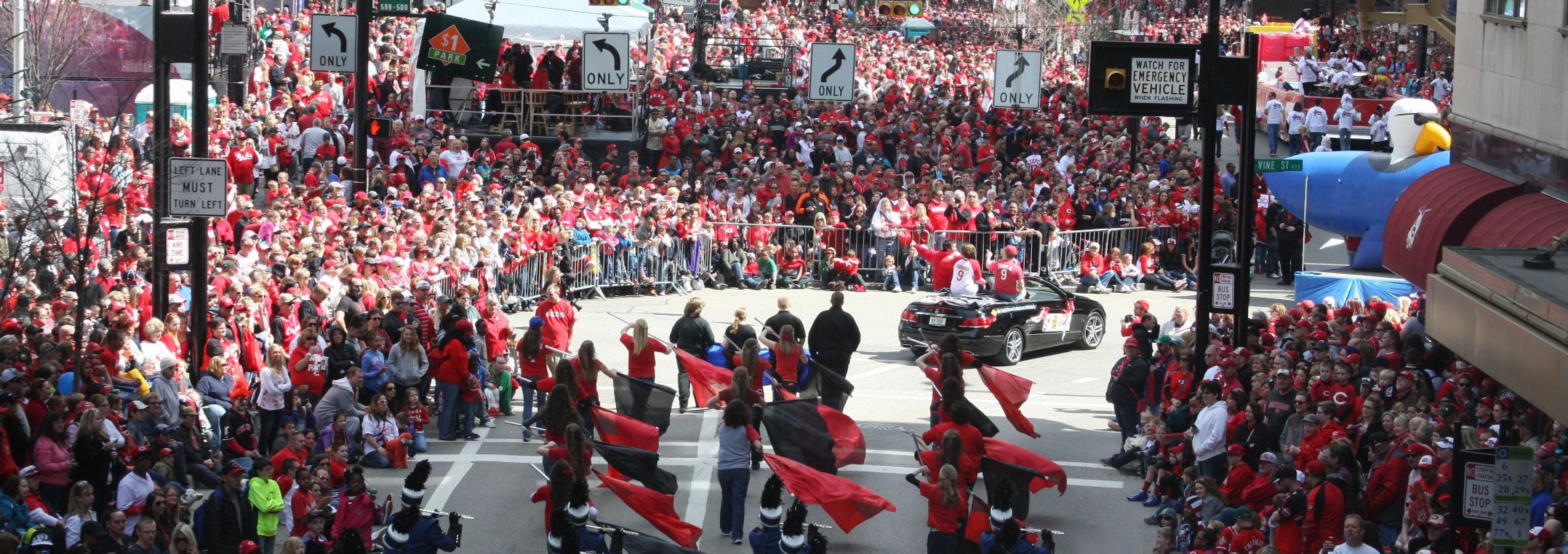 Cincinnati Reds Opening Day Parade 2024 Channel Sela Wynnie